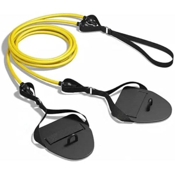 Úszóedző gumikötelek K0569-260822-977-AMC, latex cső ergonomikus csúszásmentes fogantyúkkal, 20 lb ellenállás, sárga/fekete