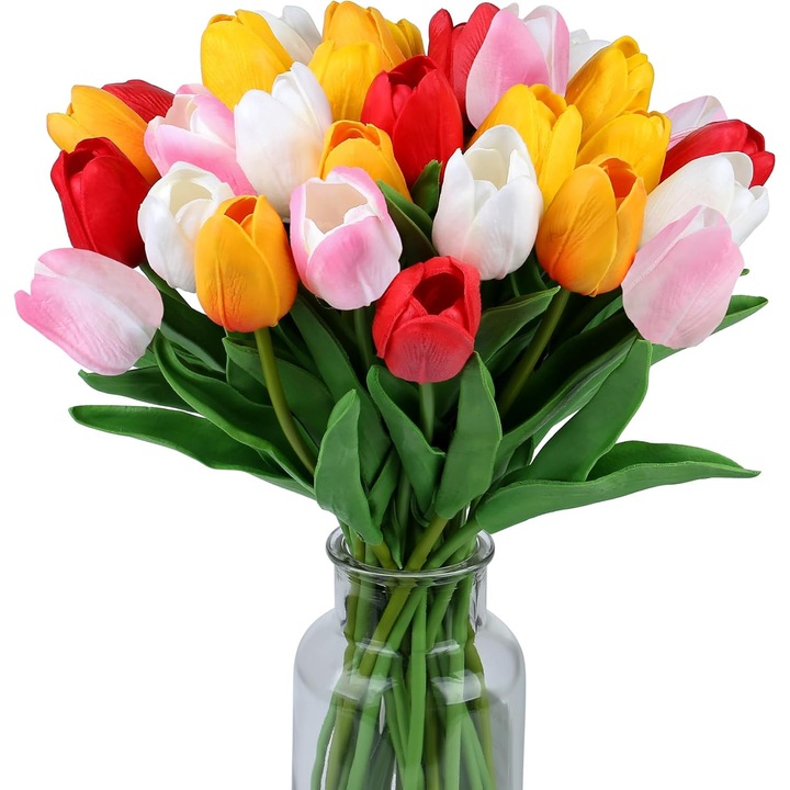 Művirág tulipán E5-X004-18459, PU és műanyag rugalmas drótszárral, többszínű, 15 db, 35 cm