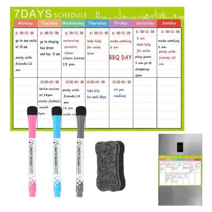 Calendar magnetic de frigider K0544-26822-504-MLC, planificator lunar 5 saptamani, set cu 3 markere si burete pentru sters, verde, 42 x 30 cm (16.5 x 11.8 in)