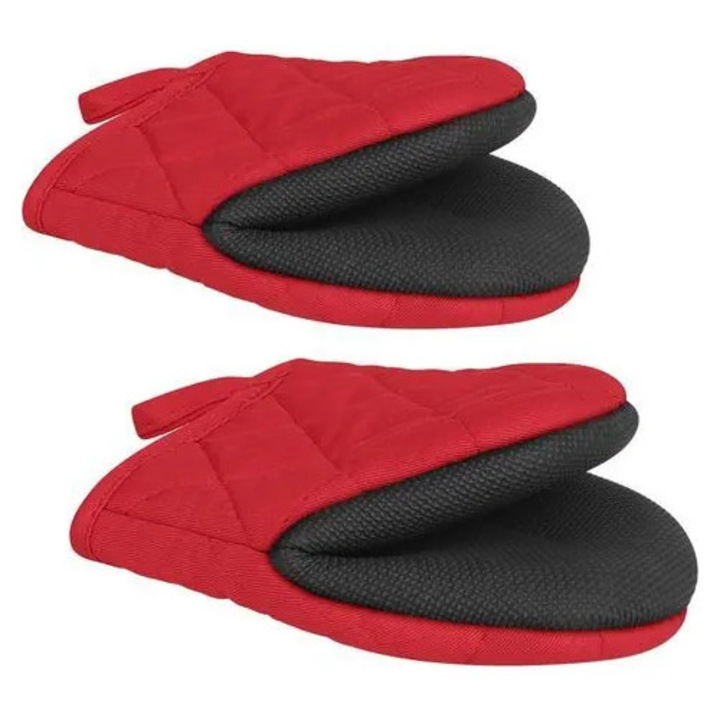 Rövid sütőkesztyű, hőálló 260°C-ig, csúszásmentes szilikon felülettel és pamut/neoprén béléssel, piros/fekete, 1 pár, K0544-26822-1307-MLC