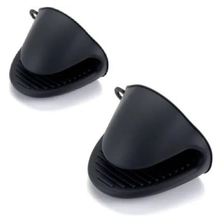 Hőálló mini szilikon kesztyű, air fryerhez/grillhez, fekete, univerzális méret, 1 pár