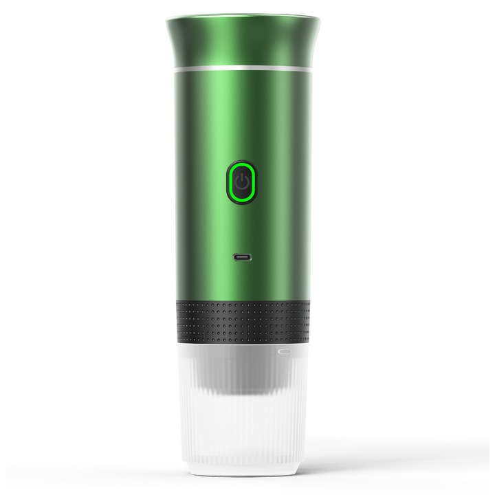 Espressor portabil K0204-20260822-19, compatibil capsule de dimensiuni variate si cafea macinata, incalzire wireless, USB, verde