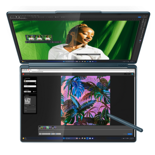 Laptop Lenovo Yoga Book 9i WQXGA+ 2x 14 inch Intel Core Ultra 7 255H 32GB 1TB SSD Windows 11 Home Tidal Teal