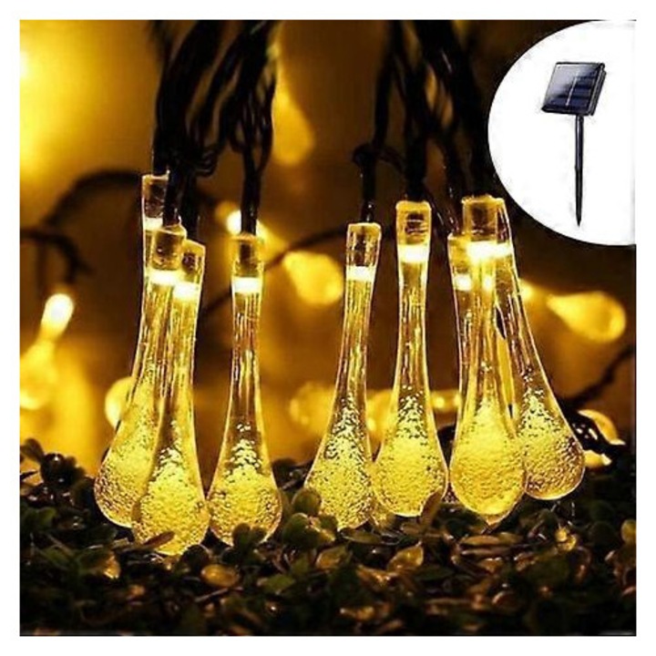 Ghirlanda solara cu 30 LED eMAG-CJ19-fr2608220499, 6.5 m, 8 moduri, IP65, Multicolor, functionare 8–10 ore