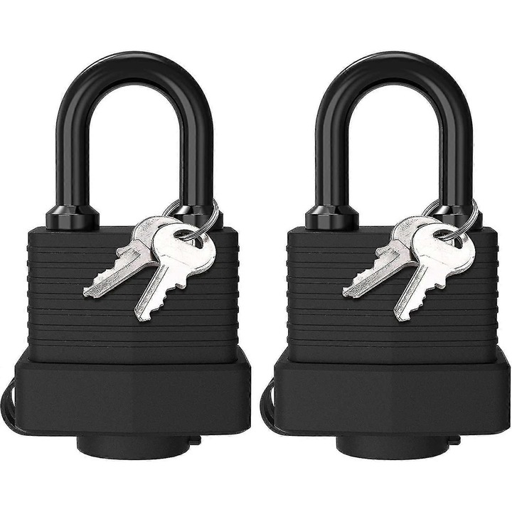 Set 2 lacate cu cheie din aliaj de zinc, arc si bolt din otel inoxidabil, bolt lung 83 mm, negru, 2 chei, eMAG-CJ19-fr2608220023