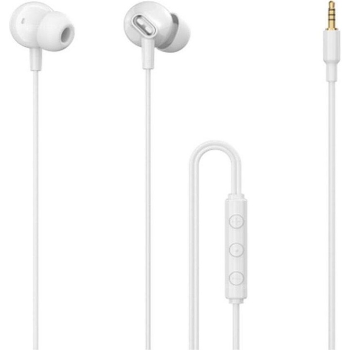 Casti in-ear cu fir Vention Echo Lite (GBAWAV), difuzoare 12mm, jack 3.5mm, microfon si telecomanda 3 butoane, cablu 1.2 m, alb
