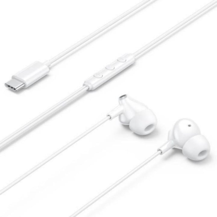 Casti in-ear cu fir Vention Echo Lite GBBWAV, DAC incorporat, microfon ultra-sensitive, telecomanda 3 butoane, cablu 1.2 m, alb