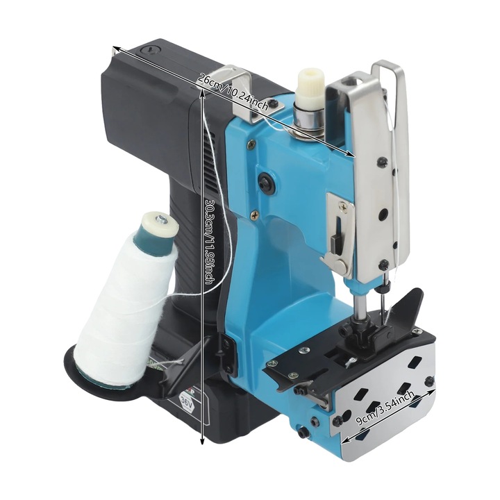 Masina de cusut portabila pentru saci 8785371286261, cu baterie 2600mAh, viteza 1800–2000 cusaturi/min, grosime cusatura 1–5 mm, corp din aliaj de aluminiu, albastru