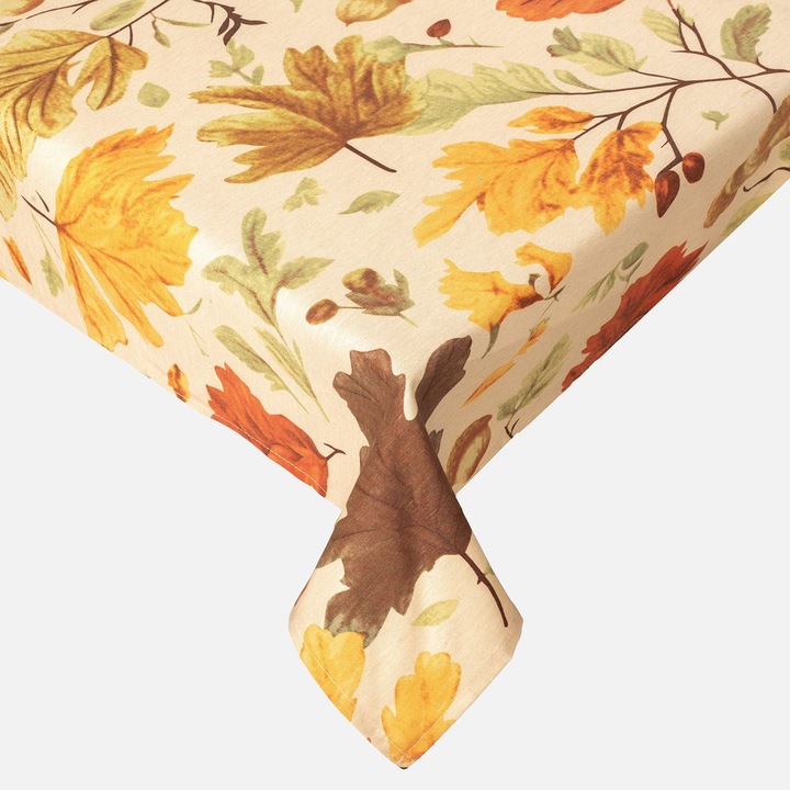 Narancssárga Textil Asztalterítő Levelekkel 180x140cm