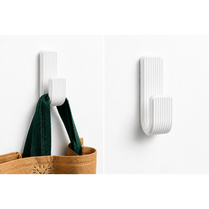 Modern Fali Fogas, Horog Ruhákhoz, Táskákhoz és Kiegészítőkhöz, Csíkos Design, Fehér