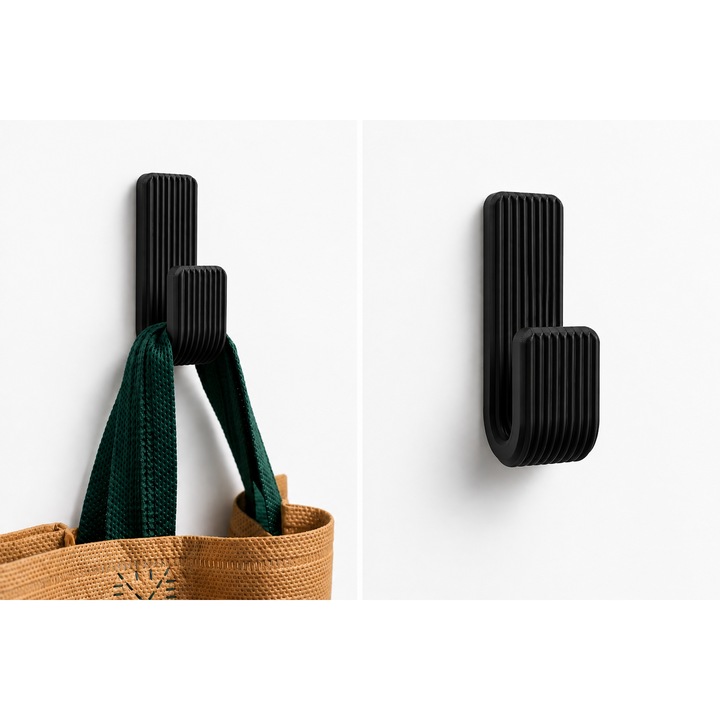 Modern Fali Fogas, Horog Ruhákhoz, Táskákhoz és Kiegészítőkhöz, Csíkos Design, Fekete