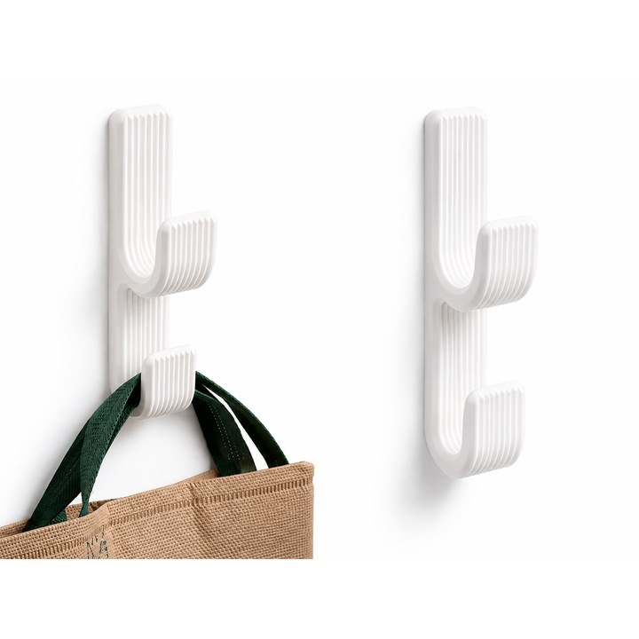 Modern Fali Fogas, Horog Ruhákhoz, Táskákhoz és Kiegészítőkhöz, Csíkos Design, Fehér
