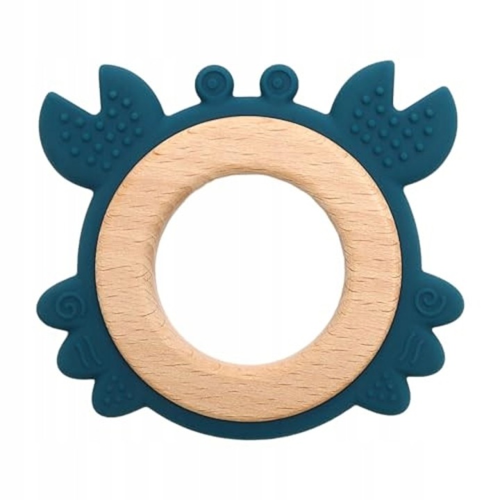 Jucarie de dentitie pentru bebelusi, Gigi Kids, model crab, 3 luni+, calmant, senzorial, pentru eruptia dentara, masina de spalat vase, pentru congelare, pentru fierbere, albastru, silicon alimentar