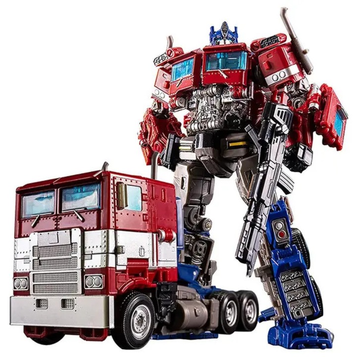 Jucarie robot transformabil din aliaj FYN-K0206, camion care se transforma in robot, rosu/albastru/argintiu, 1 buc