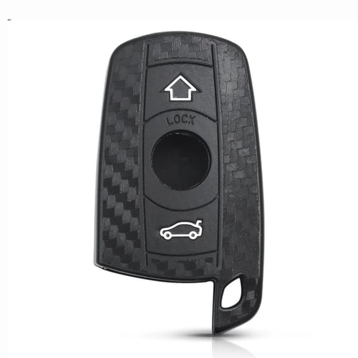 Husa cheie auto din silicon cu aspect fibra de carbon, 3 butoane, negru, compatibil BMW E90/E60/E70/E87 3/5/6/X1/X5/X6/Z4, doar carcasa (fara electronica)