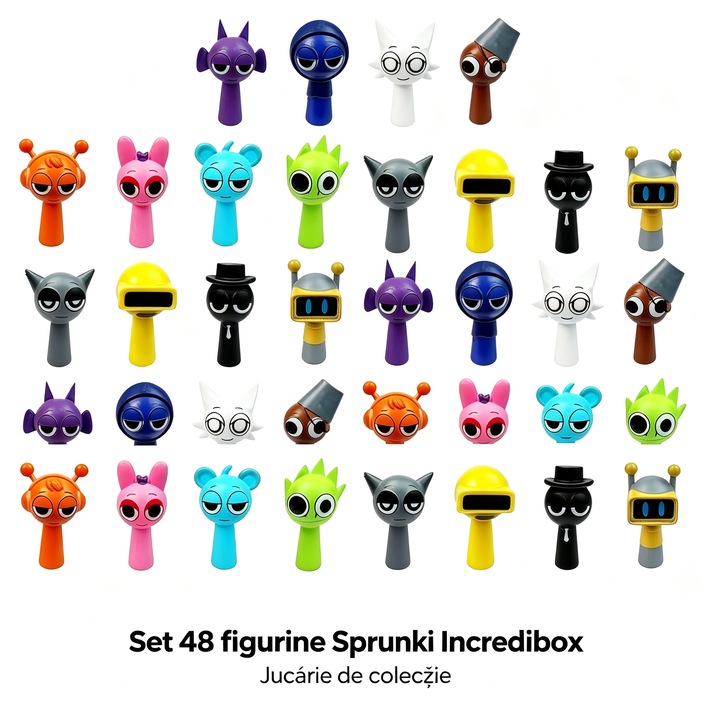 Комплект от 48 фигурки Sprunki Incredibox, колекционерска играчка от безопасен PVC, герои от играта, идеален подарък за деца и фенове, над 3 години