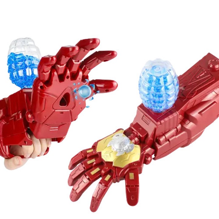 Lansator brat Iron Man electric cu proiectile luminoase, rosu/auriu, model emag-FYN-K0206-260821-2282