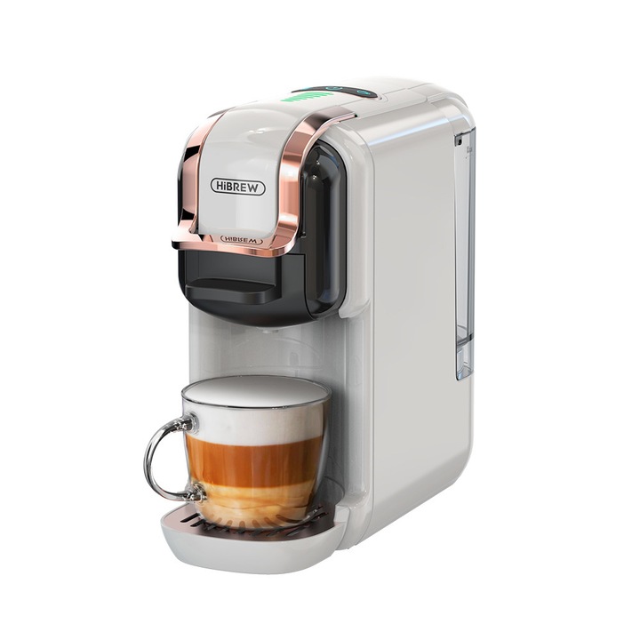 Espressor cafea 5 in 1 HiBREW H2B, Coffee Maker multicapsule 19 Bar, Extractie dubla cald rece, Reglaj manual, Rezervor 600ml, Protectie, Compatibil capsule Nespresso, Dolce Gusto, Cafea macinata