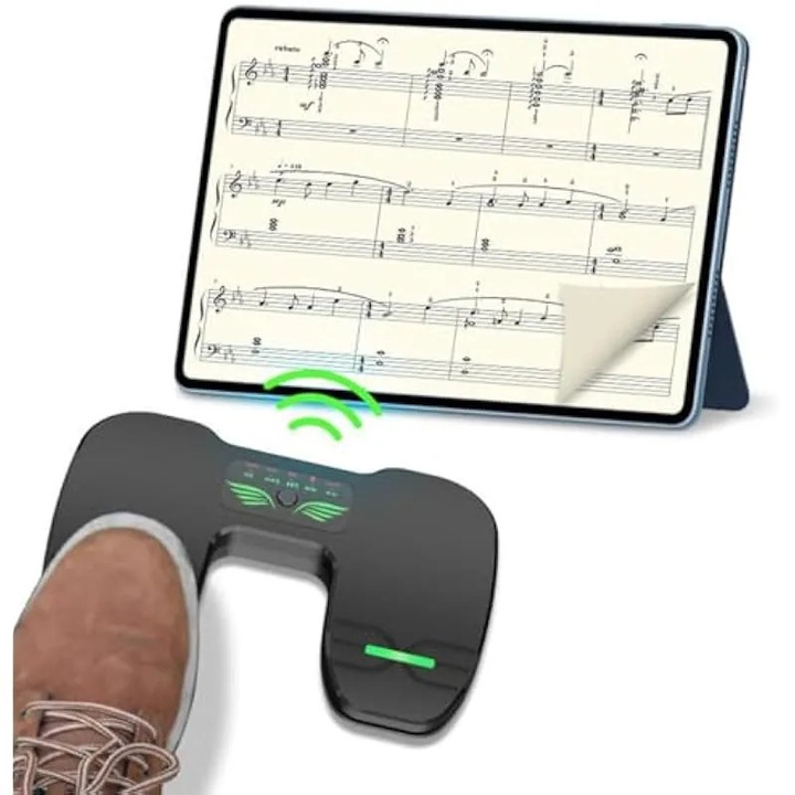 Bluetooth lábpedál lapozáshoz K0582-CJ-260822-3383, vezeték nélküli, multimédia vezérlés/lábkapcsoló, USB-C töltés, LED világítás, kompatibilis iOS/Android/Windows/Mac/Linux, fekete