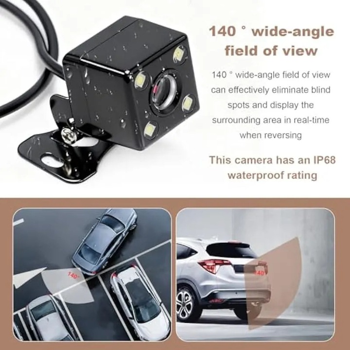 Camera video pentru marsarier cu vedere nocturna si instructiuni de parcare, kit de inalta definitie 1080P AHD si monitor LCD de 4 "3", solutie universala impermeabila pentru parcare mai sigura