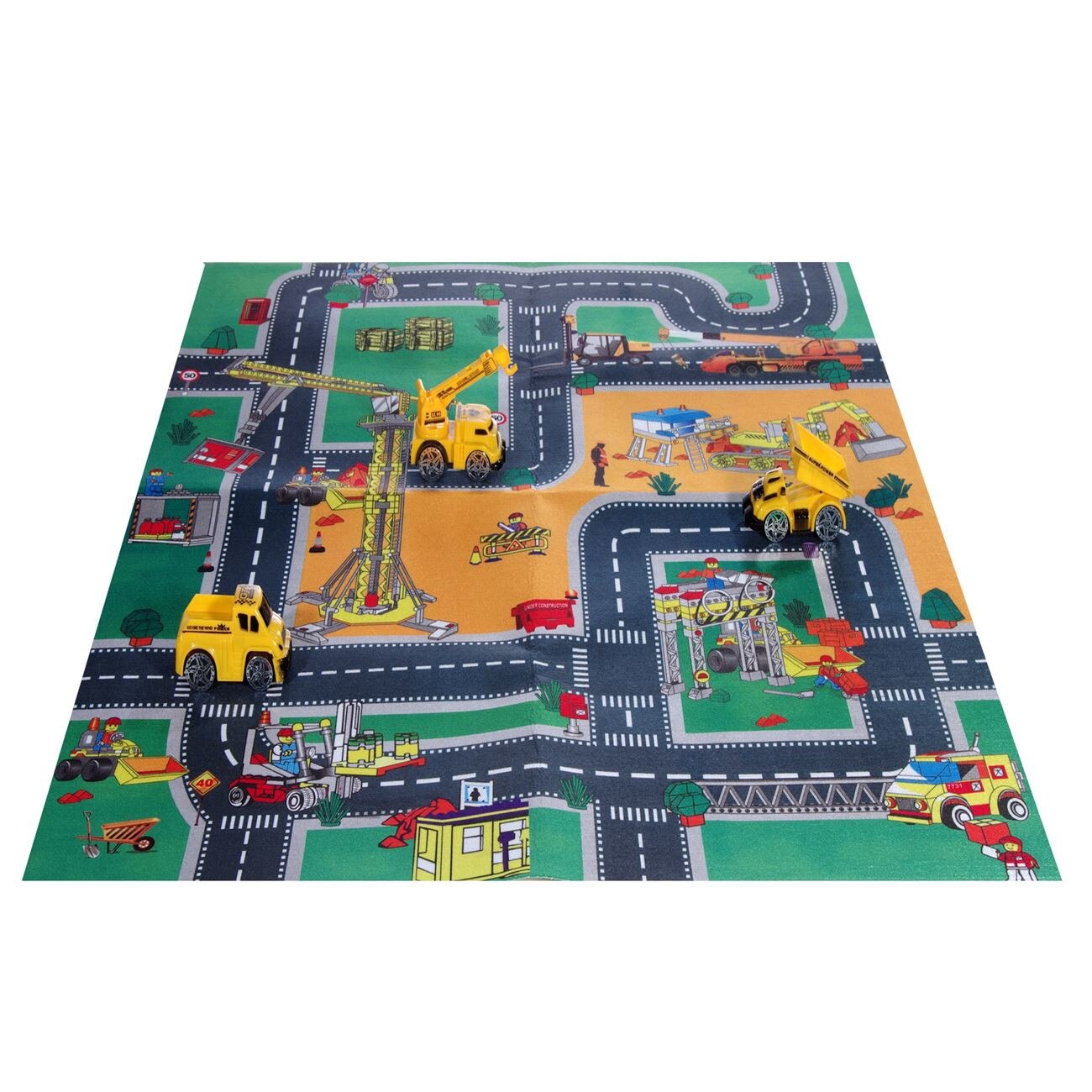 Covoras de joaca Soda Toys pentru copii Traseu Constructii + 3 masinute