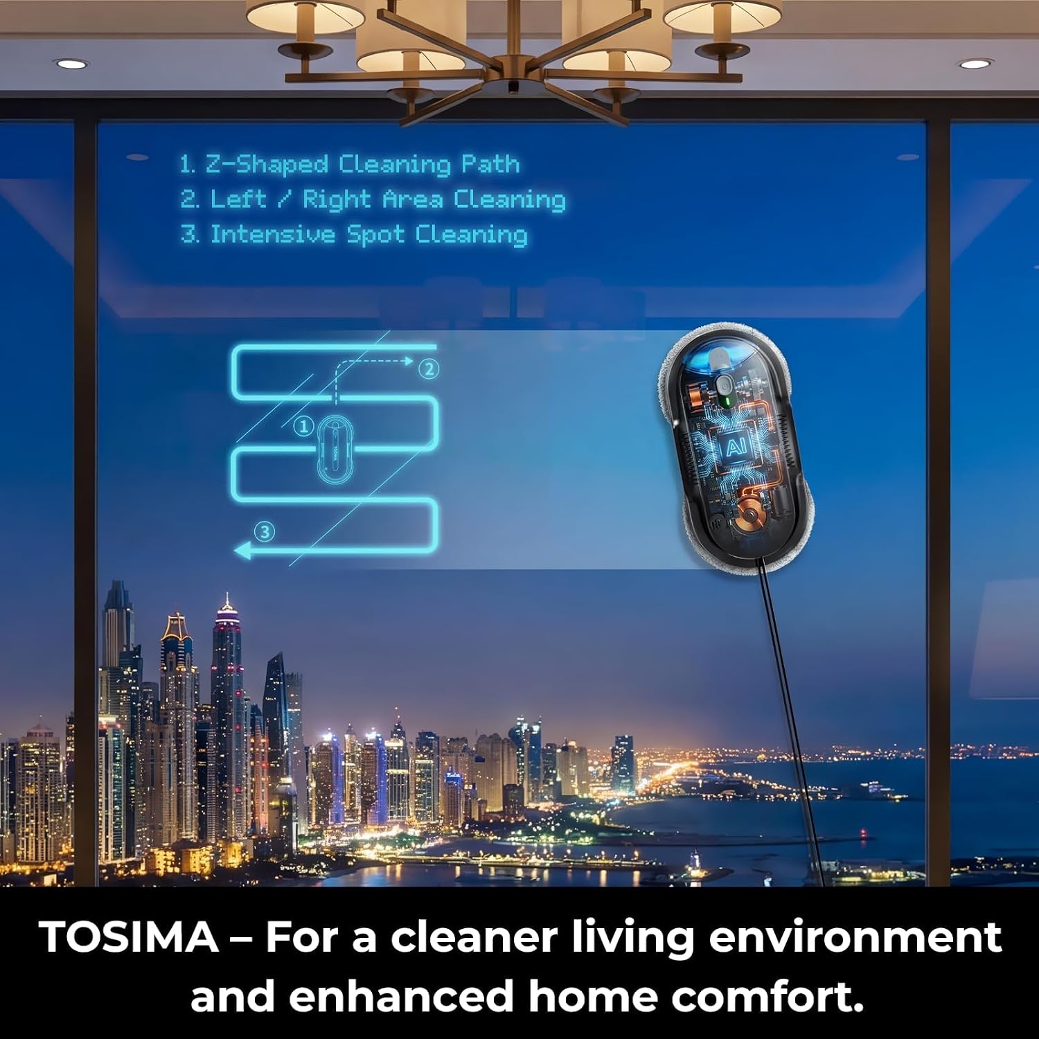 Tosima X1 Robot autonom Curatare Geamuri, Atomizare cu ultrasunete a apei cu duza dubla, rezervor de apa vizibil de 85 ml, curatator automat de geamuri pentru ferestre mari si mici, Negru