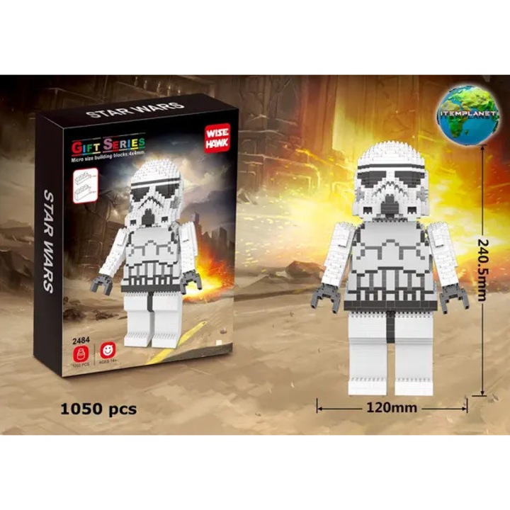 Комплект микро блокчета нано Star Wars Stormtrooper, 1050 части, ABS, бял/сив, фигурка 24 см