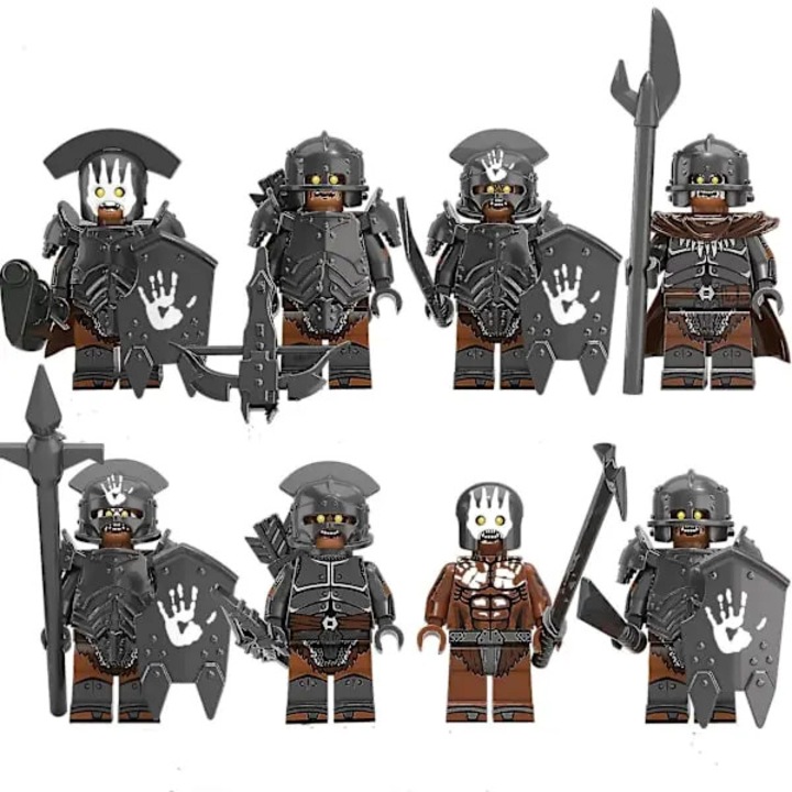 Комплект от 8 строителни минифигурки The Lord of the Rings Uruk-hai, ABS, височина прибл. 4.5 см, многоцветен