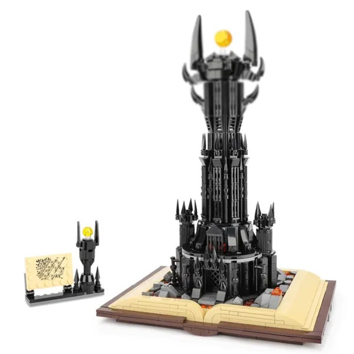 Set de constructie Turn Orthanc cu LED rotativ, inspirat de Lord of the Rings, FRU-CJK0424-260616-6013, negru/bej, 29 cm inaltime