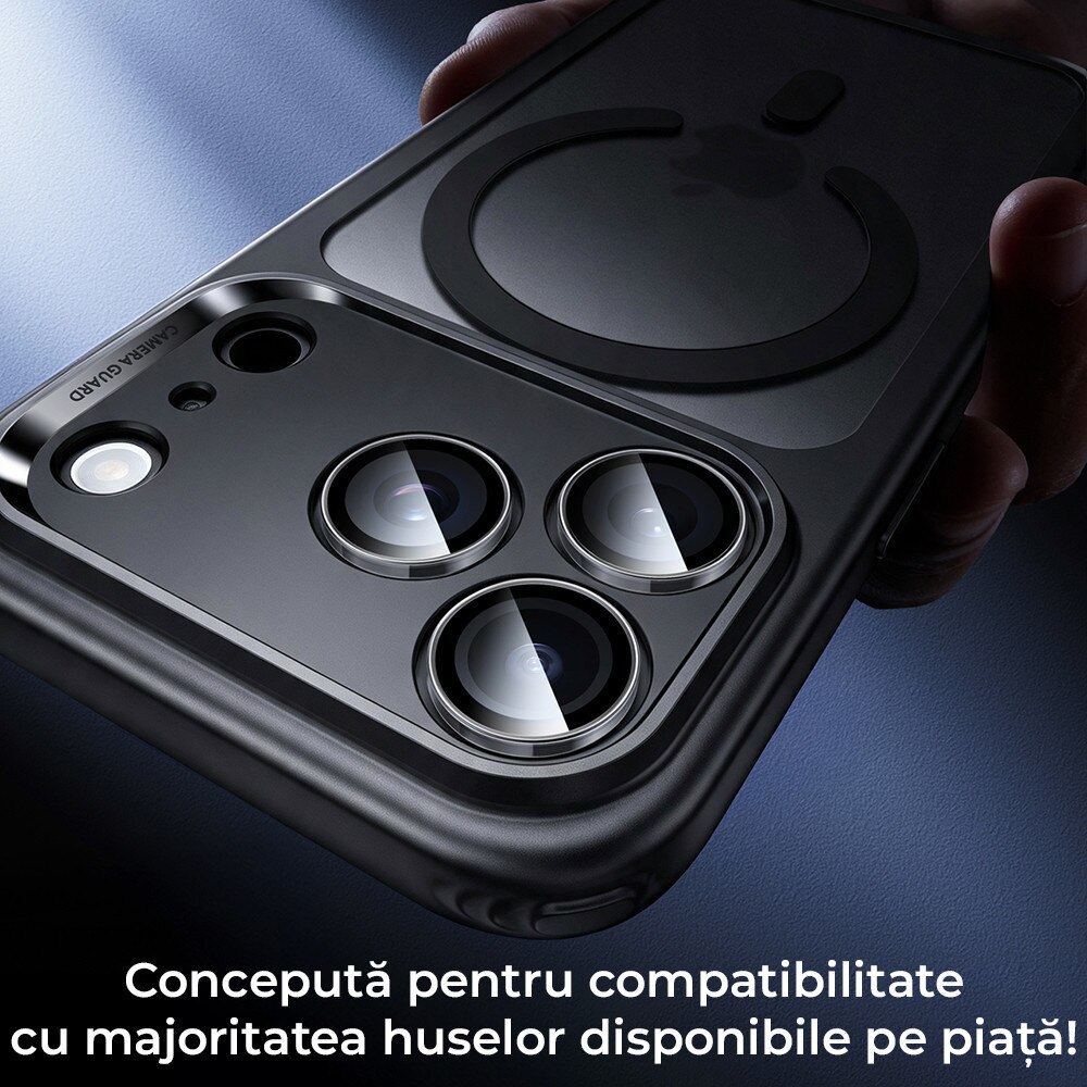 Folie Camera din sticla pentru iPhone 18 Pro, Full Cover, Protectie Profesionala, Daden, Ultra Rezistenta, Calitate Premium, Black Titanium