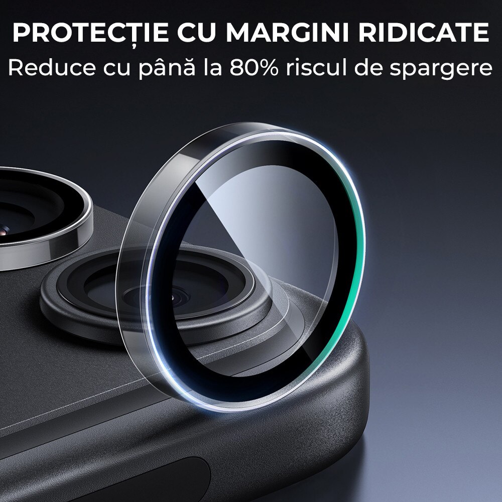Folie Camera din sticla pentru iPhone 18 Pro, Full Cover, Protectie Profesionala, Daden, Ultra Rezistenta, Calitate Premium, Black Titanium