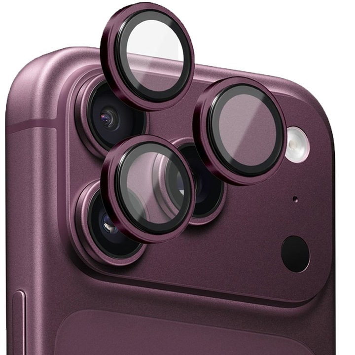 Fólia üveg kamera lencséhez iPhone 18 Pro Max, Teljes Borítás, Professzionális Védelem, Daden, Ultra Ellenálló, Prémium Minőség, Lila/Bordó