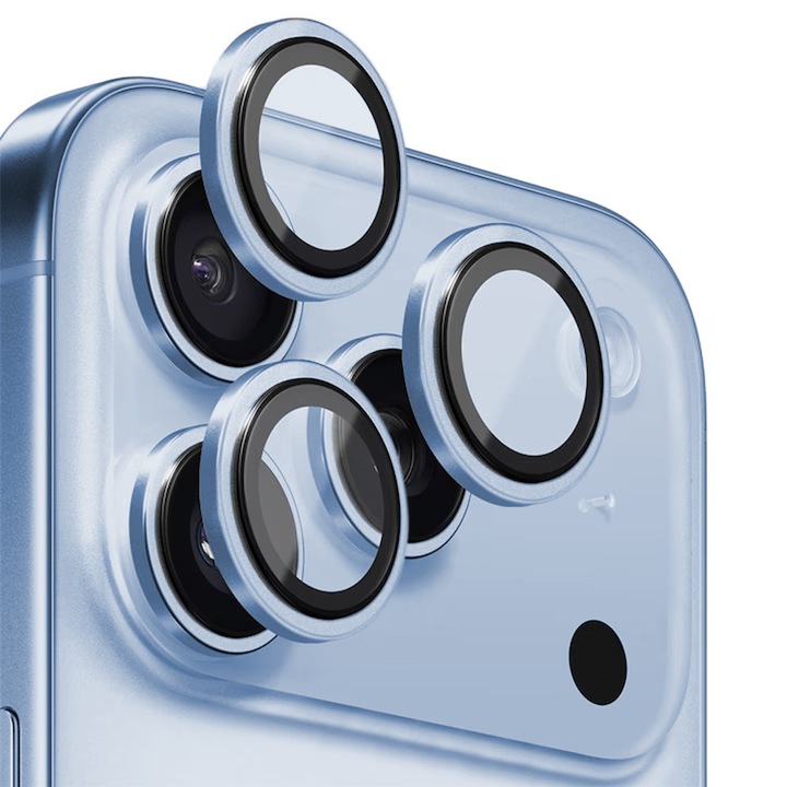 Üveg kamerafólia iPhone 18 Pro-hoz, Teljes lefedettség, Professzionális védelem, Daden, Ultra ellenálló, Prémium minőség, Kék