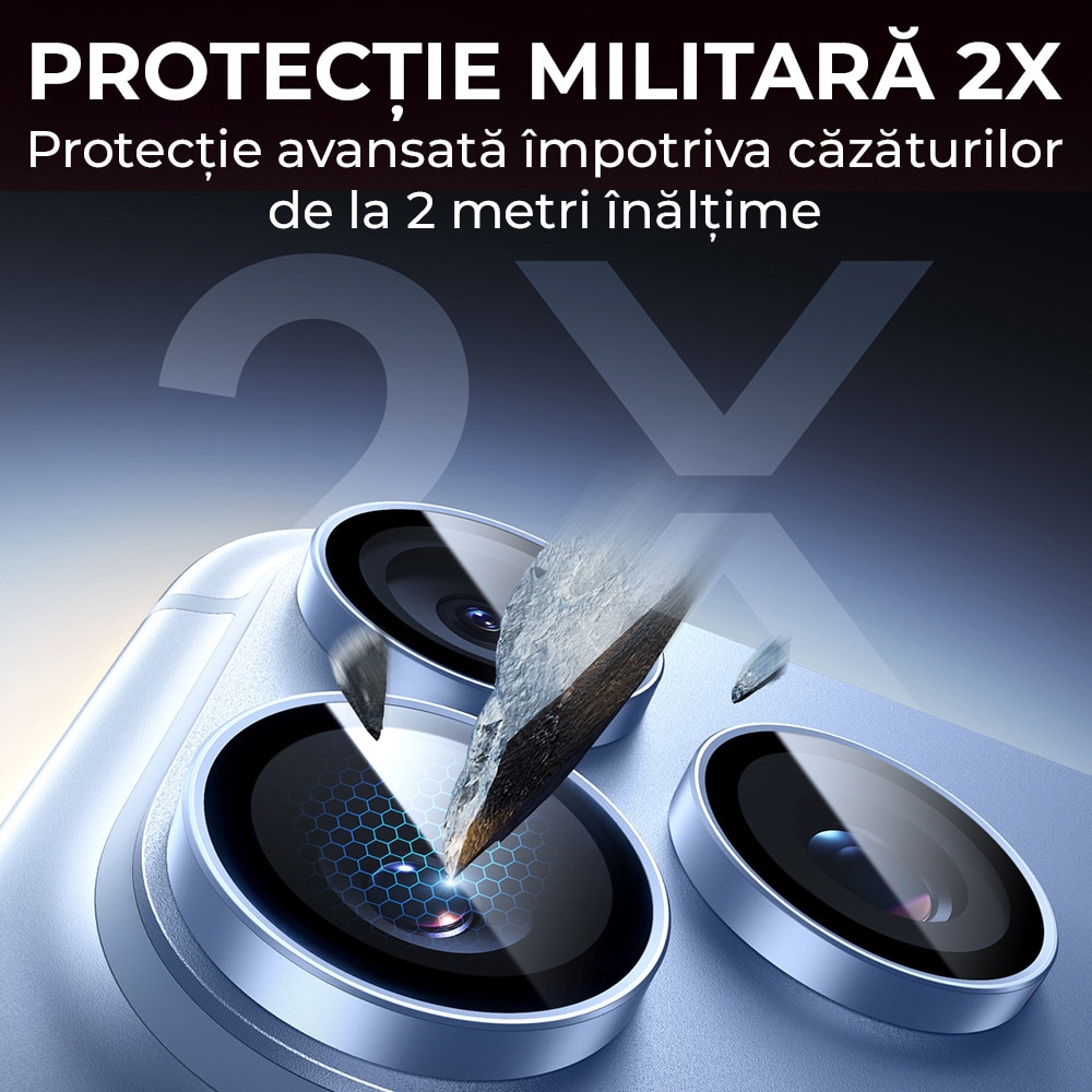 Folie Camera din sticla pentru iPhone 18 Pro Max, Full Cover, Protectie Profesionala, Daden, Ultra Rezistenta, Calitate Premium, Albastru