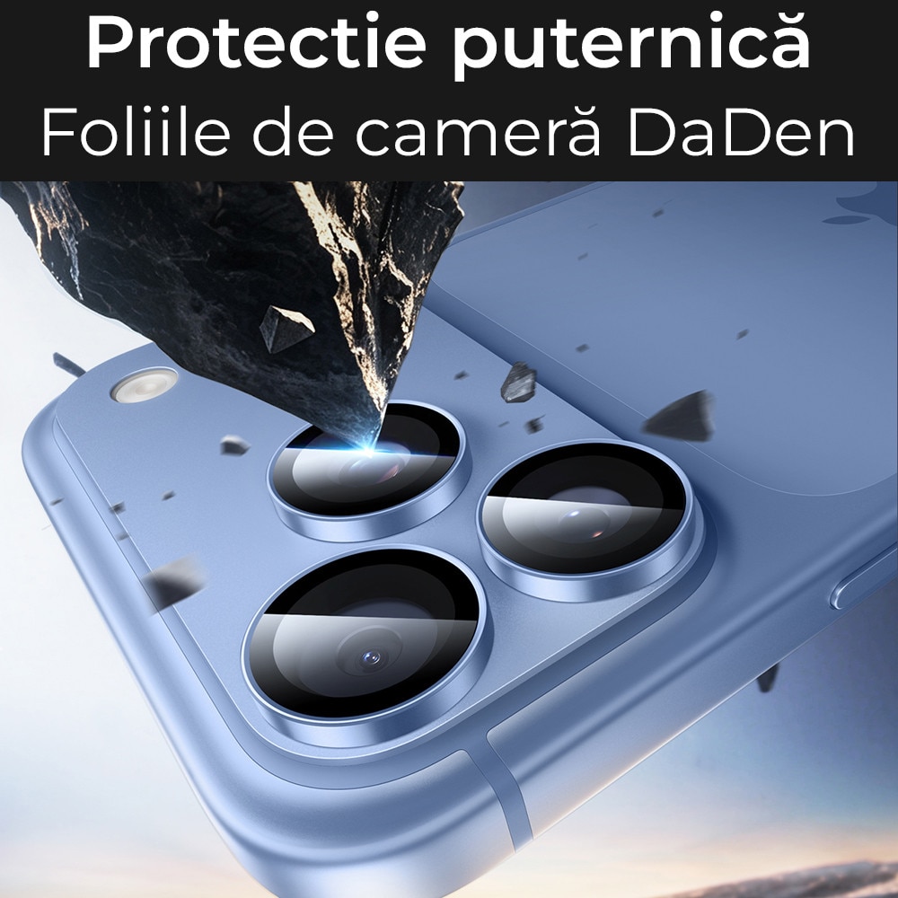 Folie Camera din sticla pentru iPhone 18 Pro Max, Full Cover, Protectie Profesionala, Daden, Ultra Rezistenta, Calitate Premium, Albastru