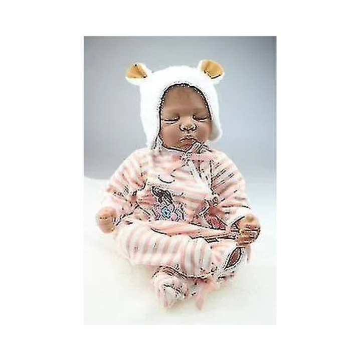 Papusa reborn moale din silicon, model ISINI-CJ-K0497-260831-1292, 50 cm, realista newborn fetita, maro
