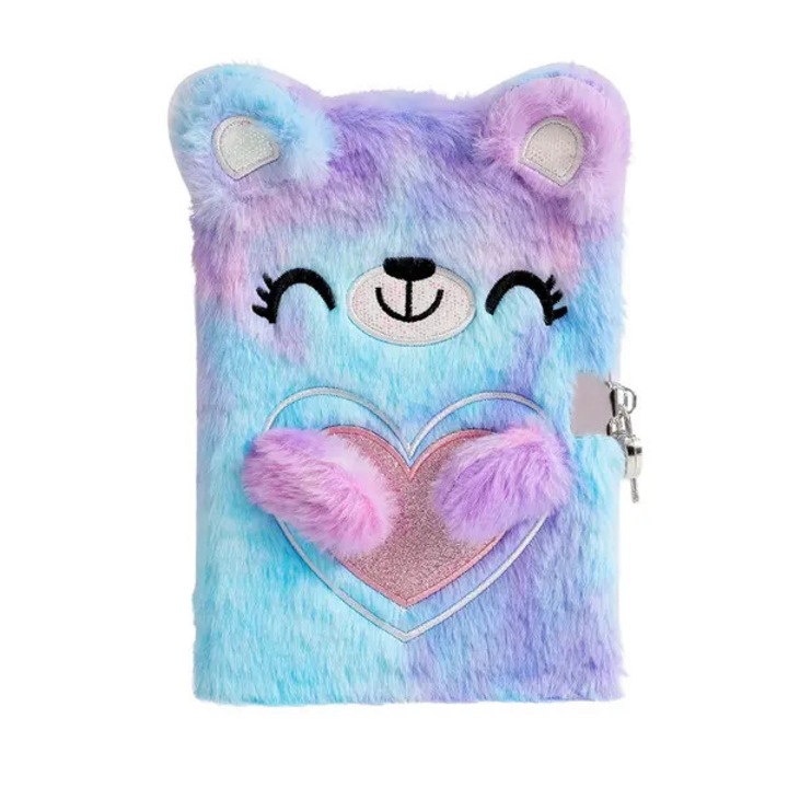 Jurnal secret cu lacat PRE-CJk0515-26-0824-3636, coperta plus cu ursulet brodat, 160 file liniate, lacat si 2 chei, 25 autocolante, multicolor