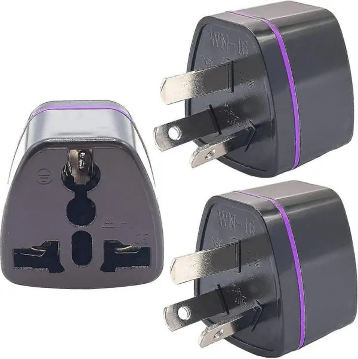 Adaptor de calatorie Tip I PRE-CJk0515-26-0824-2345, universal 3 pini, 10A 125–250V, max 2500W, negru/violet, set 3 buc.
