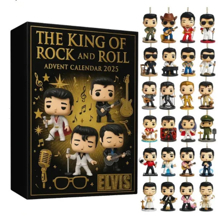 Calendar de Advent Elvis Presley "The King of Rock and Roll" 2025, set blind box 24 zile cu 24 cadouri, negru/auriu, PRE-CJk0515-26-0828-1421