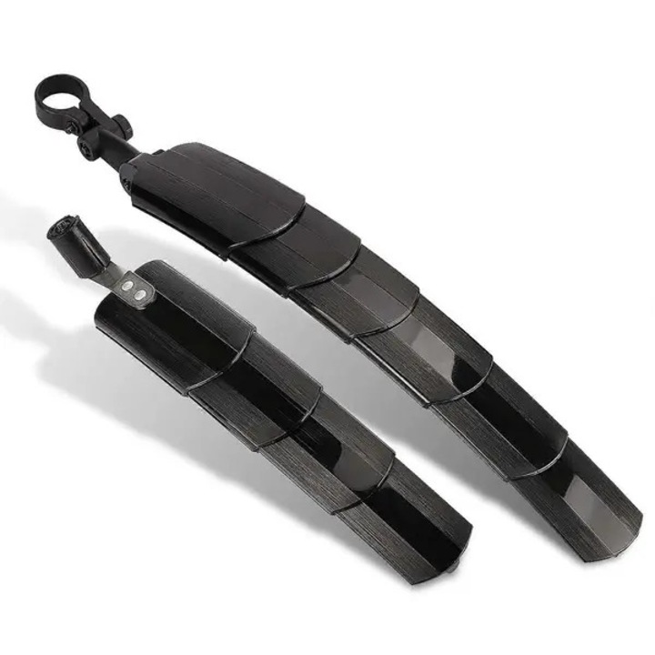 Set aparatoare de noroi pentru bicicleta PRE-CJk0515-26-0824-2376, pliabile extensibile pentru MTB, din PA rezistent, ajustabile, negru, 2 buc