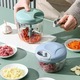 Tocator manual pentru legume si usturoi, razuitor rotativ cu multiple lame, recipient PP transparent, capac verde, 900 ml
