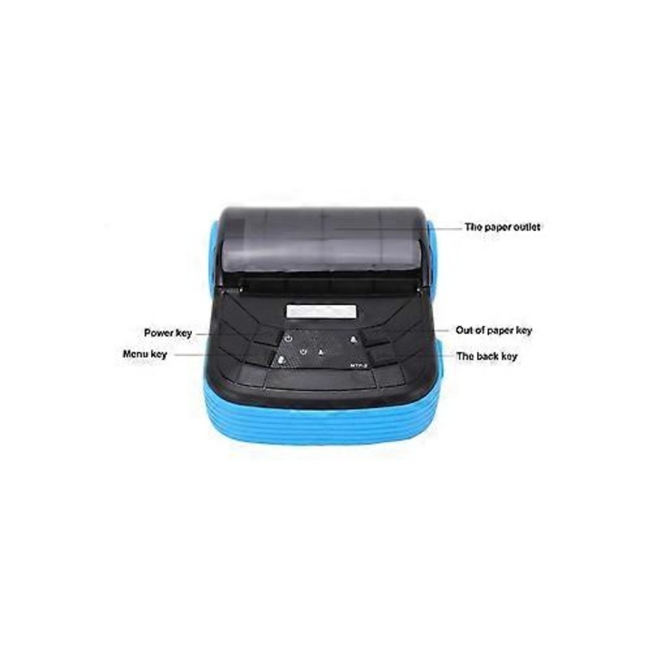 ISINI-CJ-K0497-260824-2338 hordozható hőnyomtató, Bluetooth vezeték nélküli, 80 mm-es tekercs, POS nyugtákhoz/receptekhez, fekete/kék