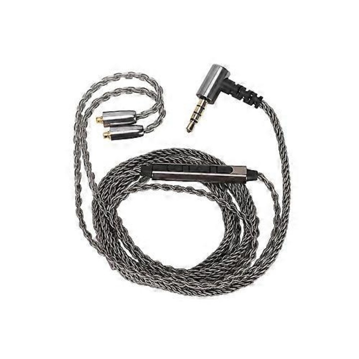 Csere kábel fejhallgatóhoz hangerőszabályzóval és mikrofonnal, 3.5 mm-es szögletes jack, kompatibilis SE846/SE535/UE900, szürke, ISINI-CJ-K0497-260824-2281
