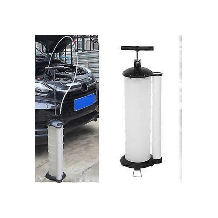Pompa manuala de extractie ulei si combustibil ISINI-CJ-K0497-260824-2398, rezervor 7 L transparent, suctiune manuala, alb/negru