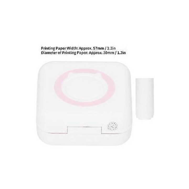 ISINI-CJ-K0497-260824-4193 hordozható hőnyomtató címkékhez, vezeték nélküli Bluetooth, 200 dpi, 57 mm-es papírhoz, fehér/rózsaszín