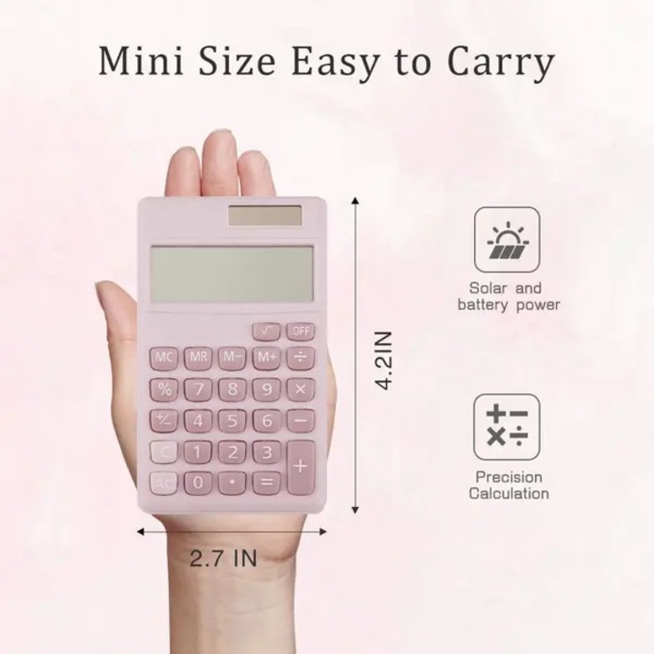 Калкулатор ISINI-CJ-K0497-260825-2639, соларен, 8 цифри, основни функции (+ − × ÷), мини 12 x 6.9 см, розов