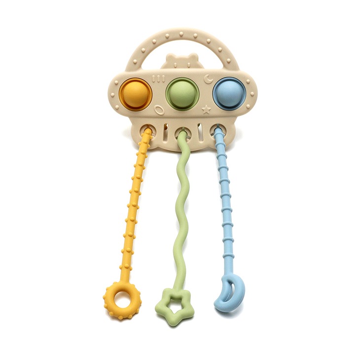 Сензорна играчка за бебета, Gigi Kids, UFO, силикон, за никнене на зъби, без BPA, бежова, за охлаждане, подходяща за съдомиялна машина, за варене, с издатини за масаж