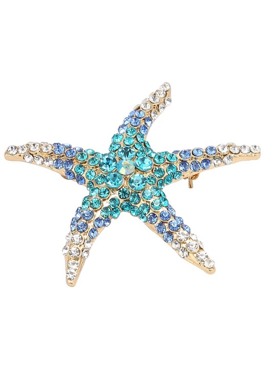 Brosa stea de mare din aliaj cu cristale rhinestone, albastru ocean, cod dc-k0548-260824-493