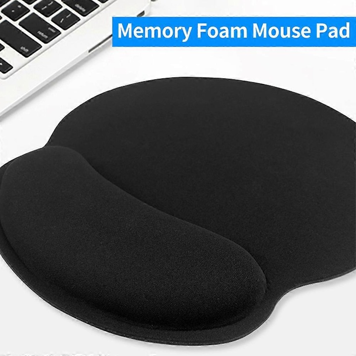 Pad pentru mouse cu suport pentru incheietura din spuma cu memorie dc-k0548-260824-4008, ergonomic, fata Lycra, baza anti-alunecare, negru
