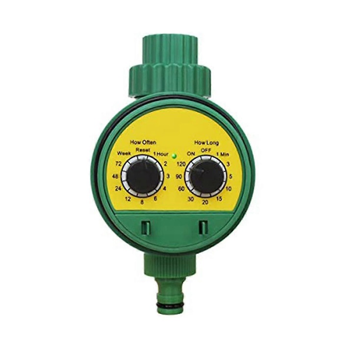 Kerti tömlő időzítő, dc-k0548-260824-4292 modell, programozható, IP65, 2xAAA tápellátás, öntözési időtartam 1–120 perc, akár 16 öntözés/nap, zöld
